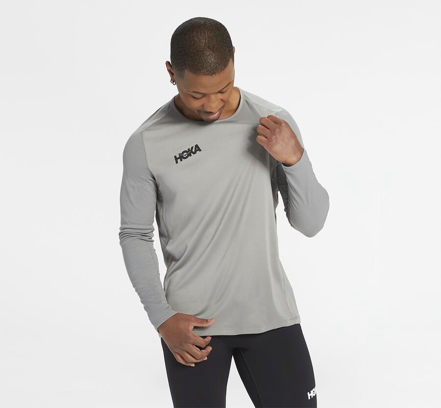 Tops Mens - Hoka One One Performance Long Sleeve - Grey - DEINSZT-27